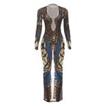 Fashionable Long Sleeve Bodycon Dress with Ring Detail Low Neckline Split Hem Color Block Design