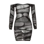 Off Shoulder Long Sleeve Bodycon Dress Sexy Mesh Fabric Slim Fit Fashionable Design Nightclub We