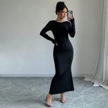 Elegant Backless Maxi Dress High Waist Bodycon Fit Long Sleeve Autumn Winter Fashion for Casual