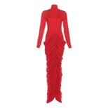 Fashionable Womens Long Sleeve Bodycon Dress Pleated Design Sexy Open Back Slim Fit Autumn Winte