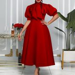 Plus Size Womens Summer Dress Solid Color Bow Tie Flared Skirt Elegant Party Wear Wholesale Avai