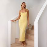Summer Womens Maxi Dress Simple Sexy Versatile Square Neck Spaghetti Straps Lightweight Fabric W