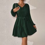 Casual Long Sleeve Ruffle Hem Dress Loose Fit Waist Defining Elegant Style Spring Summer Collect