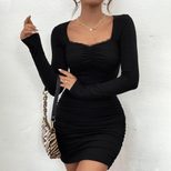 Slim Fit Long Sleeve Knit Dress Floral Lace Panel Bodycon Style Autumn Winter Fashion Wholesale