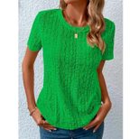 Womens Summer T Shirt Comfortable Fresh Sweet Hollow out Design Round Neck Short Sleeve Casual W