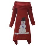 Womens Christmas Snowman Print Ruffled Collar Irregular Drawstring Dress Autumn Winter Fashion W