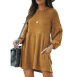 Womens Knit Long Sleeve Dress Ribbed Cotton Blend Short Length Autumn Winter Style Wholesale Ava