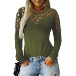 Lace Hollow Out Long Sleeve T Shirt Rhinestone Embellished Autumn Winter Fashion Wholesale Avail