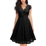 Vintage Lace V Neck Sleeveless Cocktail Dress Short Sleeve Flared Hem Elegant Style Wholesale Av