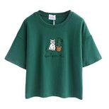 Cotton Crop Top Short Sleeve Cactus Embroidery Casual Style Summer Wear for Women Wholesale Avai