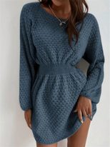 French Style Loose Fit Round Neck Knitted Dress Waist Defining Design Casual Wear for Fall Winte