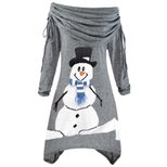 Womens Christmas Snowman Print Ruffled Collar Irregular Drawstring Dress Autumn Winter Fashion W