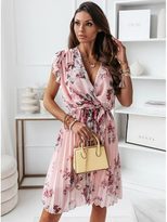 Summer Ruffle Sleeve V Neck Digital Print Dress for Women Lightweight Trendy Comfortable Perfect