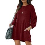 Womens Knit Long Sleeve Dress Ribbed Cotton Blend Short Length Autumn Winter Style Wholesale Ava