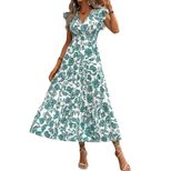 Bohemian Floral V Neck Maxi Dress Summer Style Tiered Design Waist Cinching Perfect for Casual O