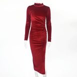 Elegant High Neck Long Sleeve Dress Pleated Design Side Slit Fashionable Style Perfect for Autum