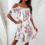 Chiffon Floral Print Off Shoulder Cami Dress Sexy Lightweight Summer Style Perfect for Parties a