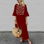 Bohemian A Line Dress Loose Fit Half Sleeve Floral Print Color Block Casual Wear for Summer Whol