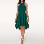 Summer Womens A Line Dress Sexy Solid Color Asymmetrical Cut Double Layer Ruffle Sleeveless Chif