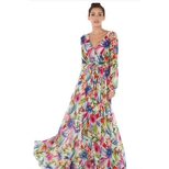 Floral Print Maxi Dress Lantern Sleeves Sexy V Neck Leaf Pattern Spring Summer Fashion Wholesale