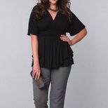 Plus Size Womens Dress Solid Color Deep V Neck Three Quarter Sleeve Autumn Fashion Wholesale Ava