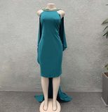 Fashionable Solid Color Backless Beaded Long Train Dress Slim Fit Elegant Design Perfect for Par