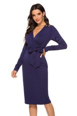 Long Sleeve V Neck Midi Dress Stretch Fabric Sexy Fit Includes Belt Autumn Winter Fashion Wholes