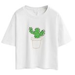 Cotton Crop Top Short Sleeve Cactus Embroidery Casual Style Summer Wear for Women Wholesale Avai
