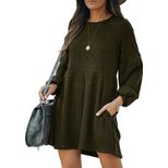 Womens Knit Long Sleeve Dress Ribbed Cotton Blend Short Length Autumn Winter Style Wholesale Ava