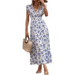 Bohemian Floral V Neck Maxi Dress Summer Style Tiered Design Waist Cinching Perfect for Casual O