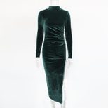 Elegant High Neck Long Sleeve Dress Pleated Design Side Slit Fashionable Style Perfect for Autum