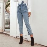 High Waisted Slim Fit Denim Pants Womens Casual Style Perfect for Spring and Summer Ready to Shi