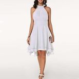 Summer Womens A Line Dress Sexy Solid Color Asymmetrical Cut Double Layer Ruffle Sleeveless Chif