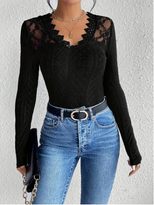 Lace Hollow Out Long Sleeve Womens Top Sexy Design Floral Pattern Elegant Style Perfect for Even