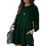 Womens Knit Long Sleeve Dress Ribbed Cotton Blend Short Length Autumn Winter Style Wholesale Ava