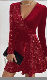 Velvet Sequin Dress Solid Color Sexy Style Autumn Winter Collection Ready to Ship Low MOQ privat