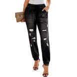 High Waisted Ripped Denim Jeans for Women Blue Stretchy Slim Fit Casual Wear Everyday Style Whol