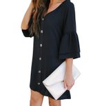 Plus Size Womens Summer Dress Short Sleeve Loose Fit Solid Color Button Down Casual Wear