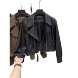 Brown Short Motorcycle Jacket for Women Stylish Fit with Long Sleeves Casual Wear for Fall
