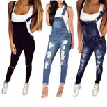Womens Ripped Denim Jumpsuit Casual Style Adjustable Straps Comfortable Fit Perfect for Everyday