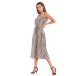 Sleeveless Round Neck Colorful Striped Print Dress Summer Fashion Casual Style Comfortable Fit W