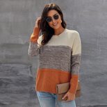 Womens Color Block Sweater Loose Fit Round Neck Long Sleeve Knitted Autumn Winter Fashion Wholesale Available