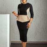 Color Block Bodycon Dress Elegant Fashionable Office Wear Autumn Winter Collection Wholesale Ava