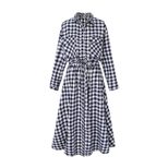 Long Sleeve Houndstooth Maxi Dress High Waist Belted Elegant Design Perfect for Spring and Autum