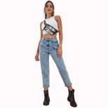 High Waisted Denim Cargo Pants Stylish Versatile Pocketed Design Casual Wear for Women Ready to