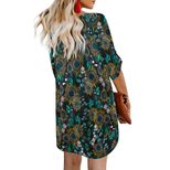 Womens Loose Fit Floral Print Dress 3 4 Sleeve V Neck Comfortable Fabric Casual Wear or Summer O