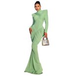 High Neck Long Sleeve Bodycon Dress Solid Color Ruched Design Backless Fashionable for Autumn Wi