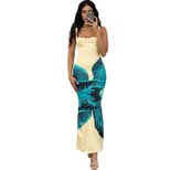 Summer Womens Maxi Dress Sleeveless Bodycon Floral Print Backless Perfect for Parties and Beach