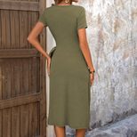 Knit Dress Deep V Neck Side Slit Waist Tie Slim Fit Casual Evening Wear OEM Available custom pac