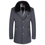Mens Mid Length Wool Blend Coat Removable Faux Fur Collar Thickened Fabric Stylish Design Perfec